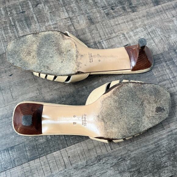 GUCCI TAN LEATHER KITTEN HIGH HEEL MULES SLIDE SANDALS SIZE 9 - Picture 7 of 7